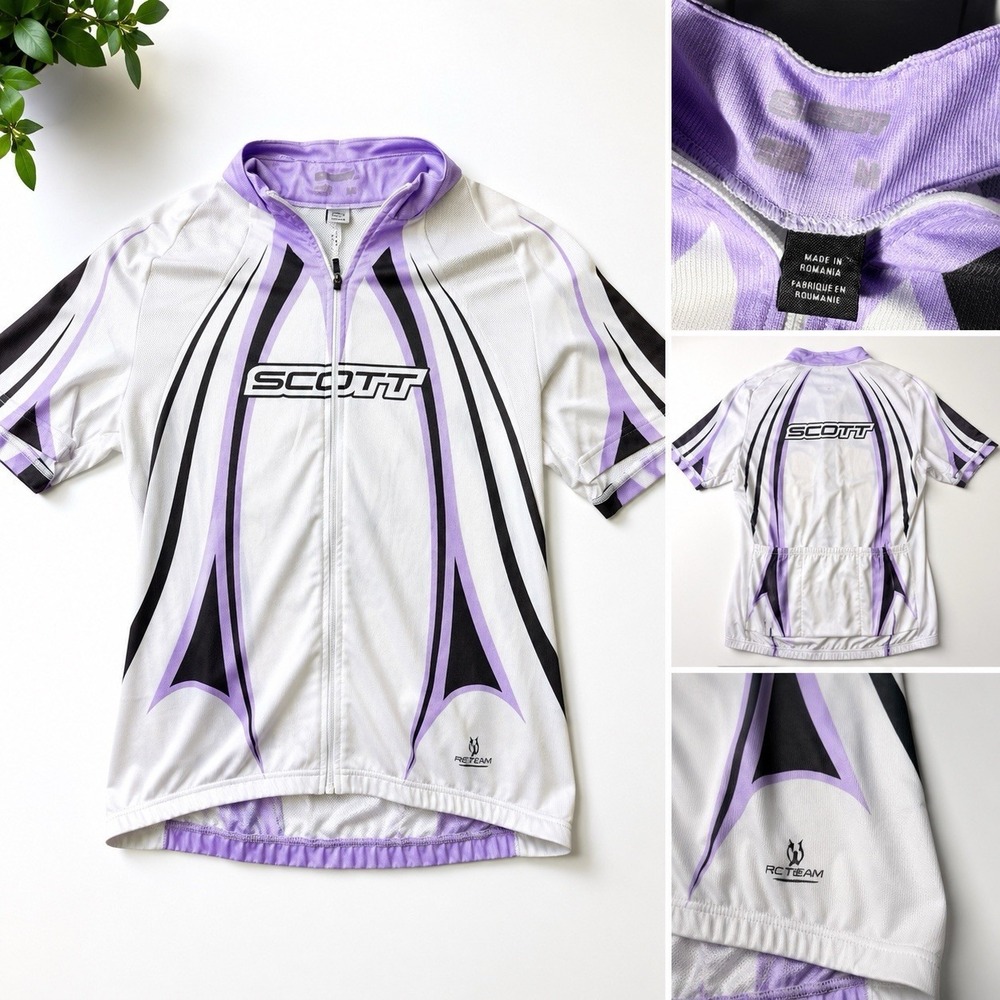 Scott Cycling Jersey Womens Medium White Purple Full Zip Road Bike Bicycle